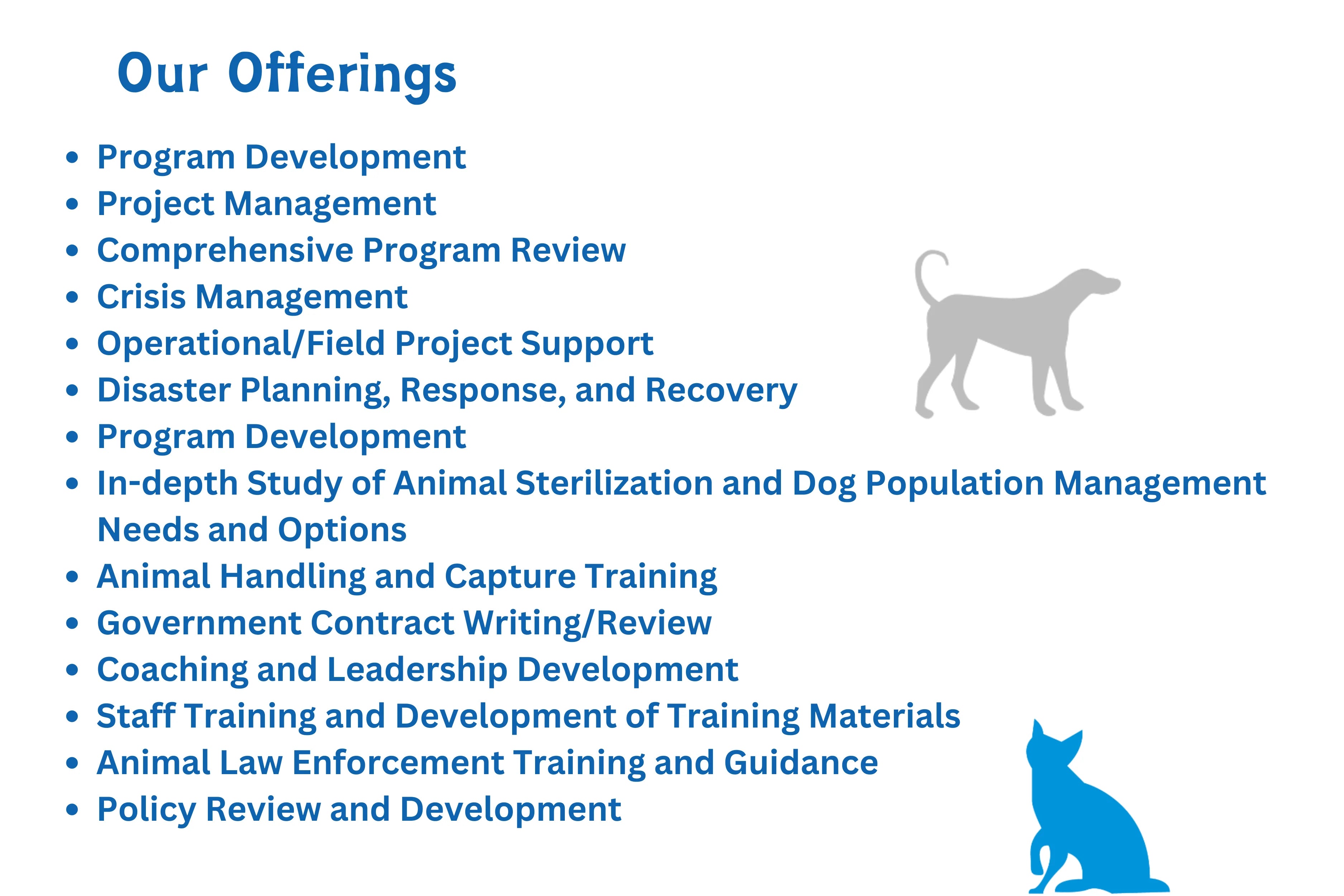 Program overview graphic with text showing field services, disaster response, and operational support initiatives.