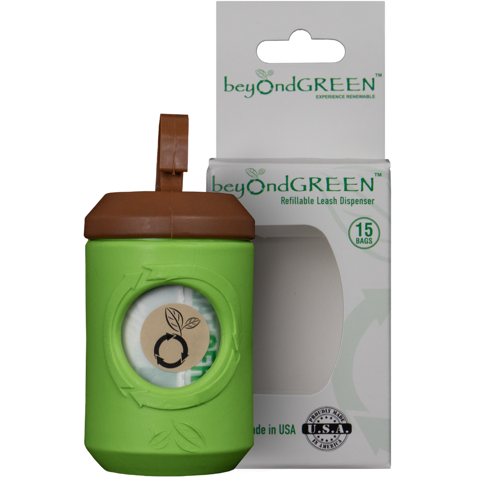beyondGREEN Dog Waste Bag Leash Dispenser – Clip-On Holder for Standard Rolls – Durable, Portable, Made in USA