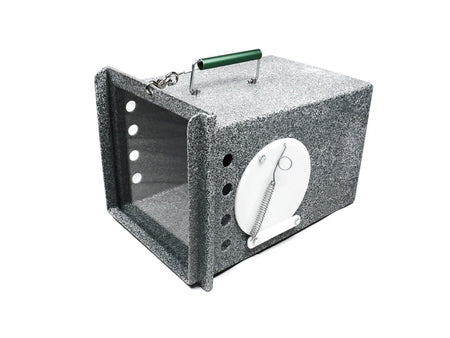 Clear-front humane trap model 721, showing visibility-focused design ideal for monitoring animals during safe relocation.